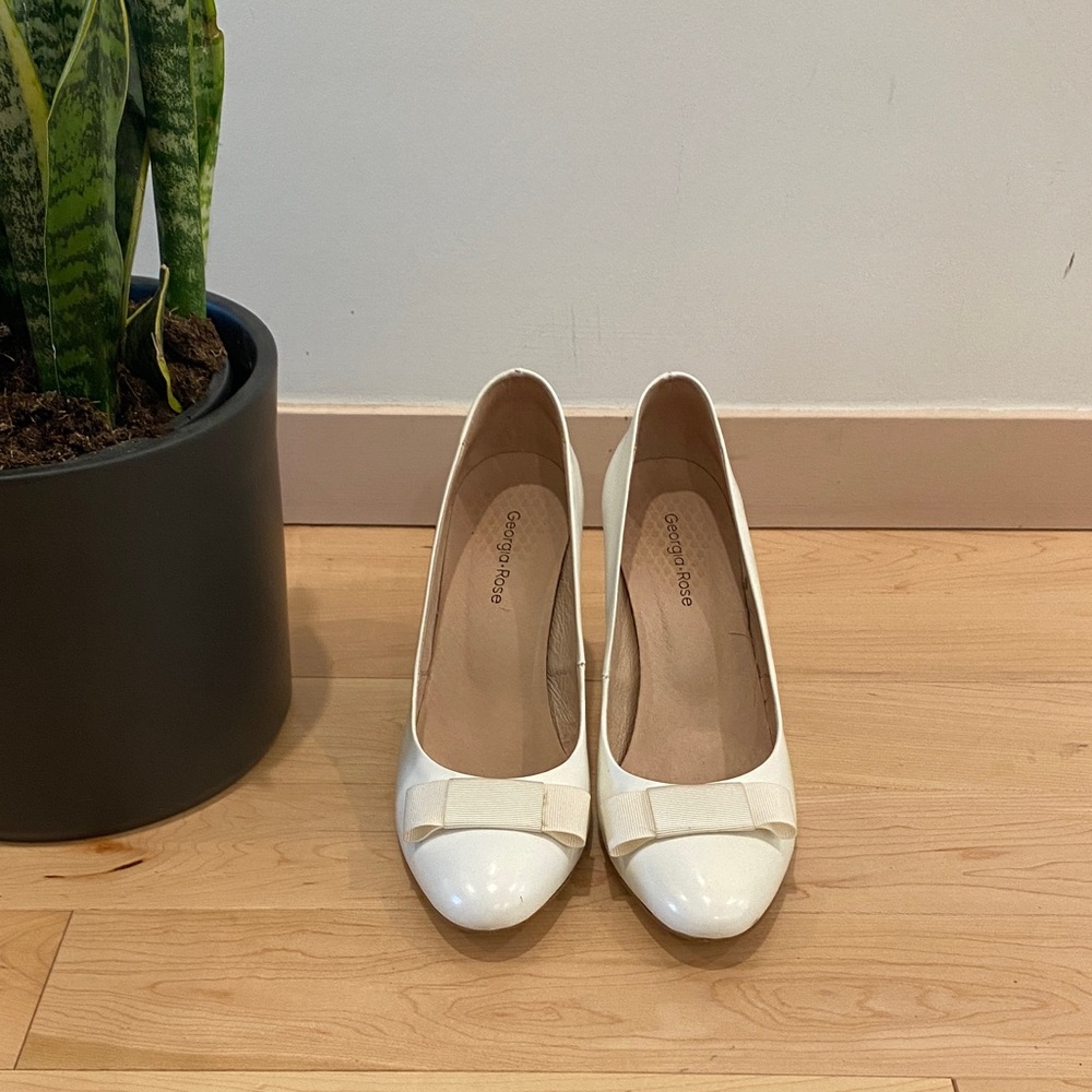 White Heels with Bow Accent